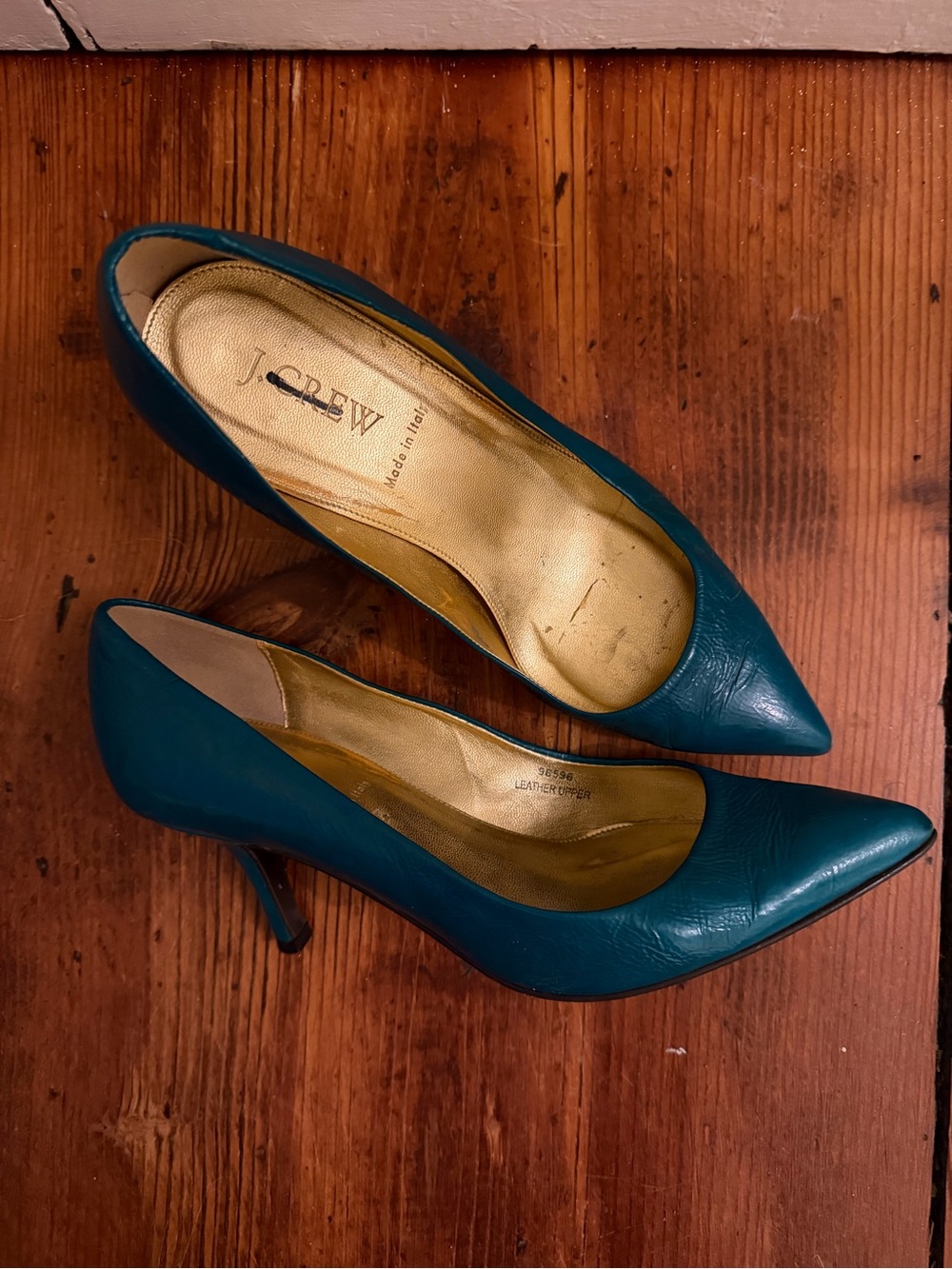 J. Crew Teal Pointed-Toe Leather Pumps